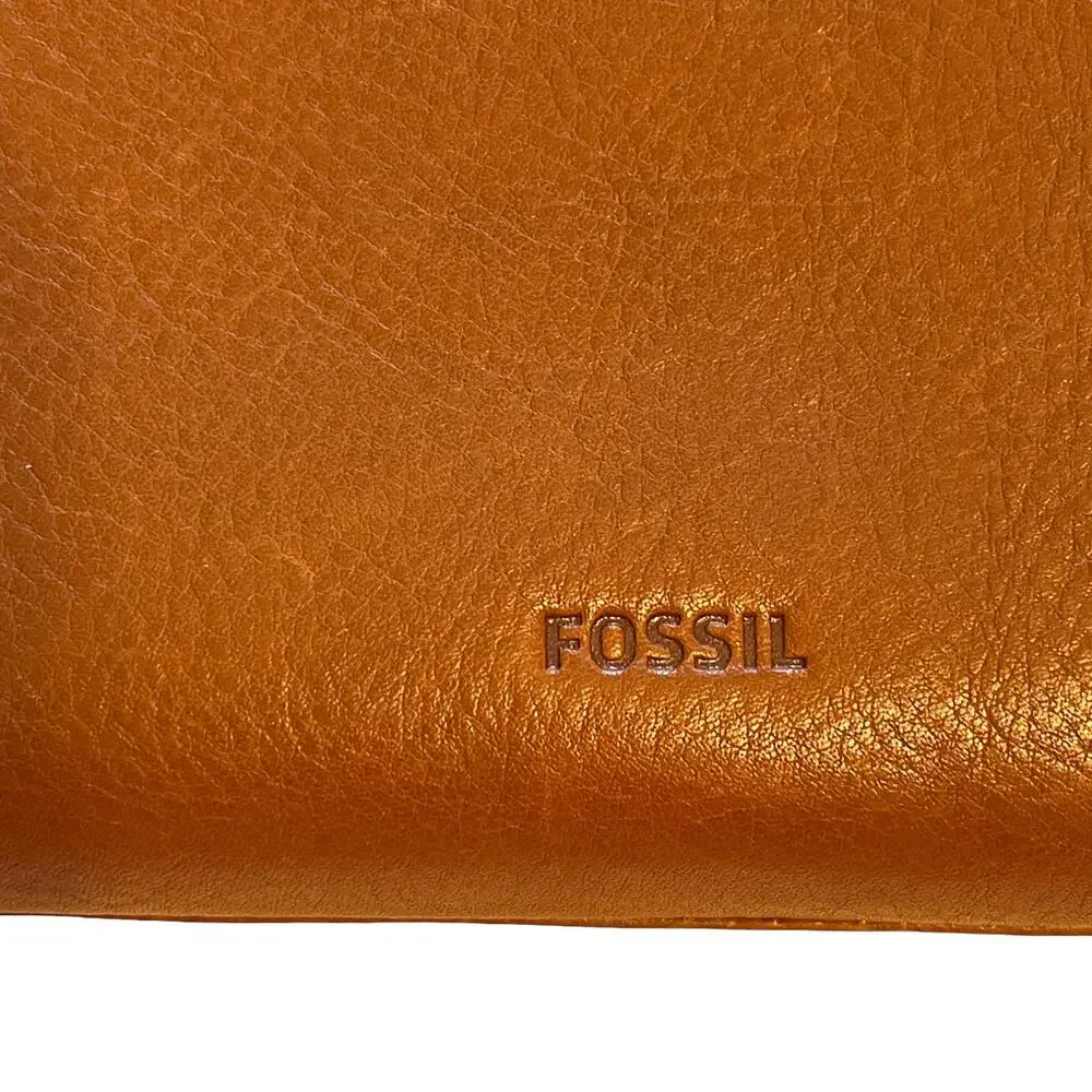 Fossil Leather Zip Around Wallet Womens Brown Card Holder Purse